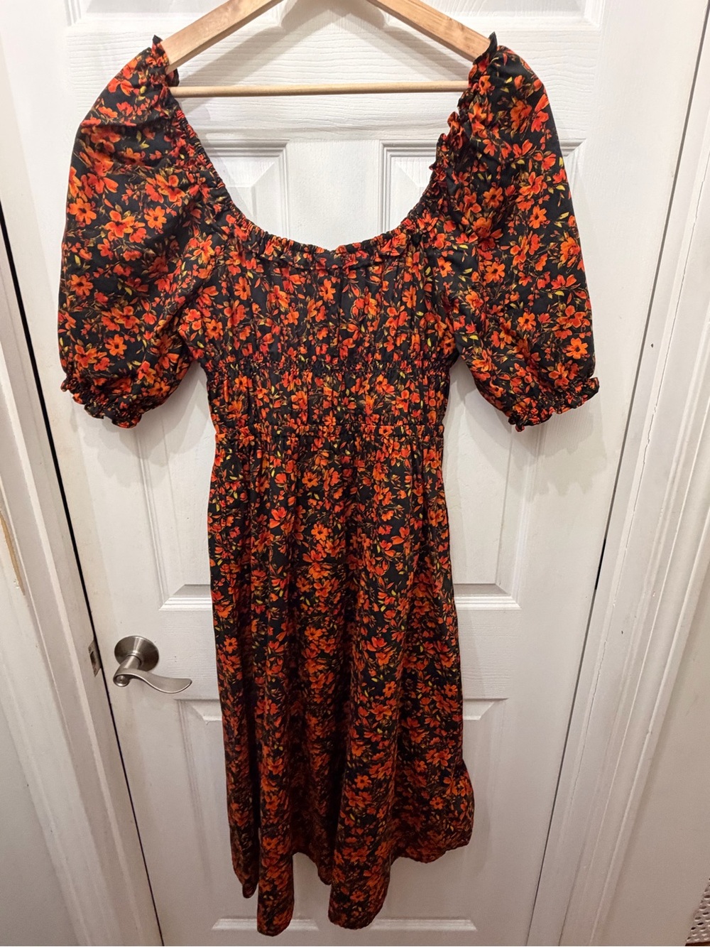 GAP Black Midi Dress with Orange Floral Print